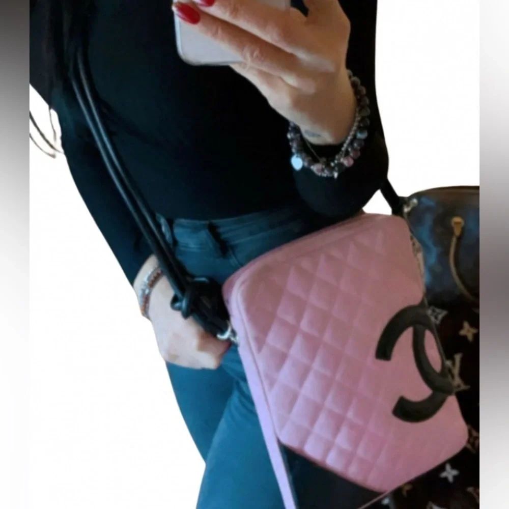 Authentic Chanel Cambon Crossbody Pink Black quilted CC Lambskin SALE!!